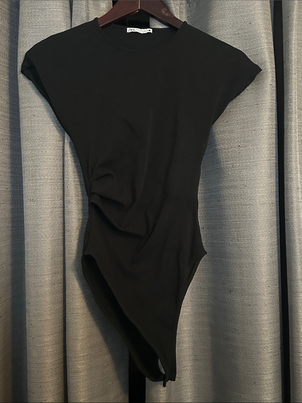 Zara Black Asymmetric Shoulder-Detail Bodysuit